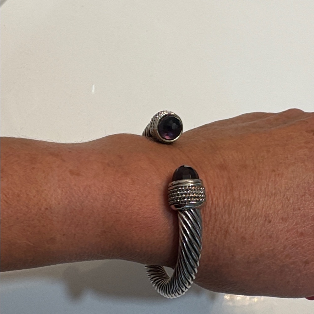 Silver Twisted Cuff Bracelet with Purple Accents